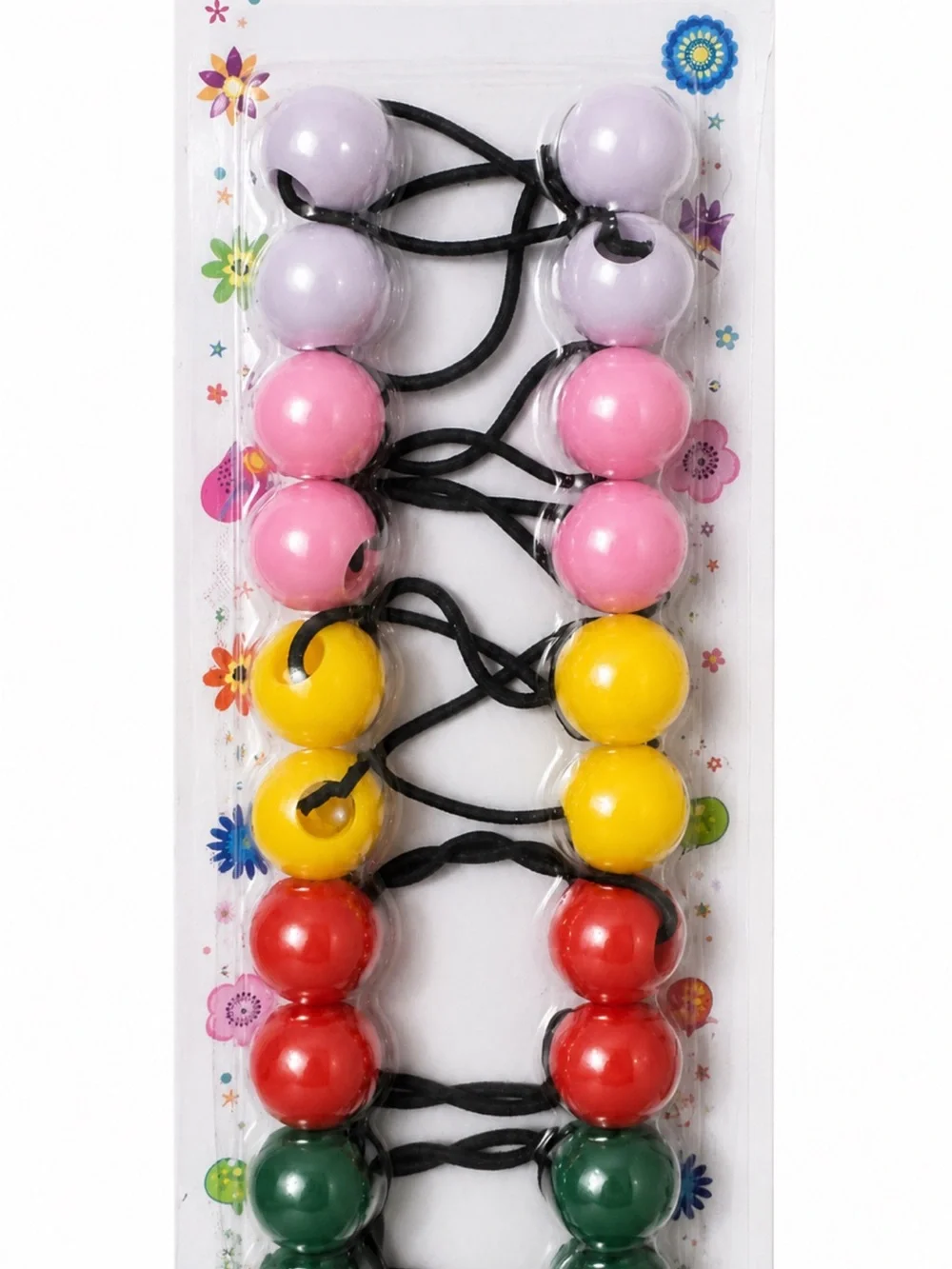 Bright Beaded Kids Hair Tie Set — Pink, Purple, Yellow, Red, Green